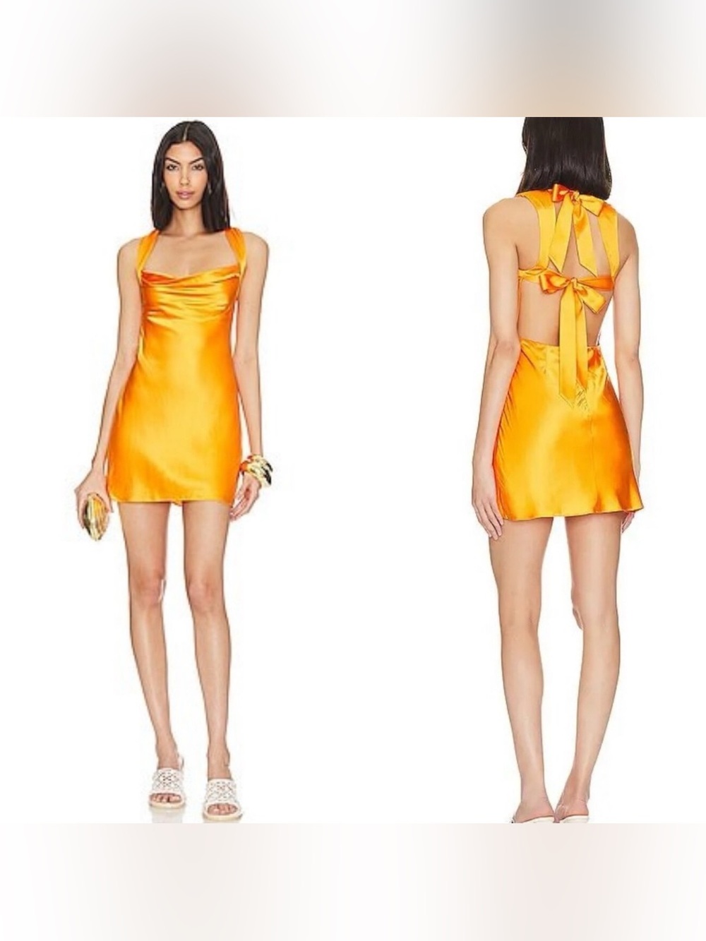 Camila Coelho Womens Mini Dress in Apricot Orange Satin Cowl Neck Size Large